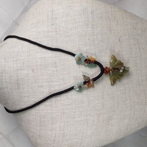 Artisan Crafted Jade Flowers Adjustable Cord Necklace